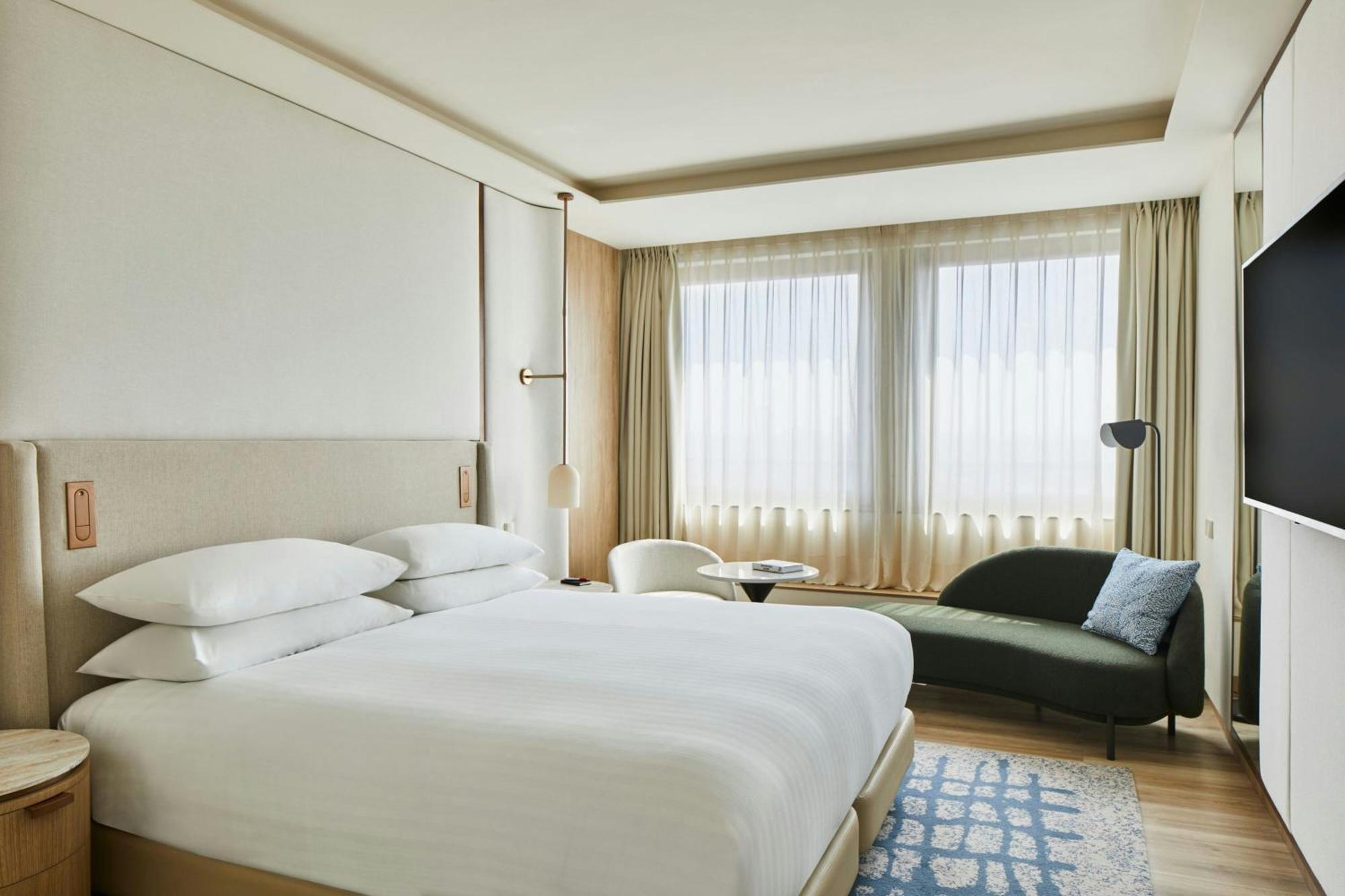 Apartament typu Suite z 1 sypialnią, łóżkiem typu king-size, rozkładaną sofą i widokiem na miasto